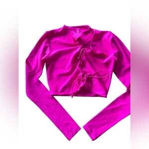 SKIMS Hot Pink Tie Front Crop Top Size S Stretch Long Sleeve